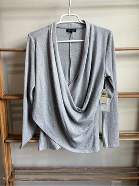 1 STATE Light Gray Draped Cowl Neck Sweater